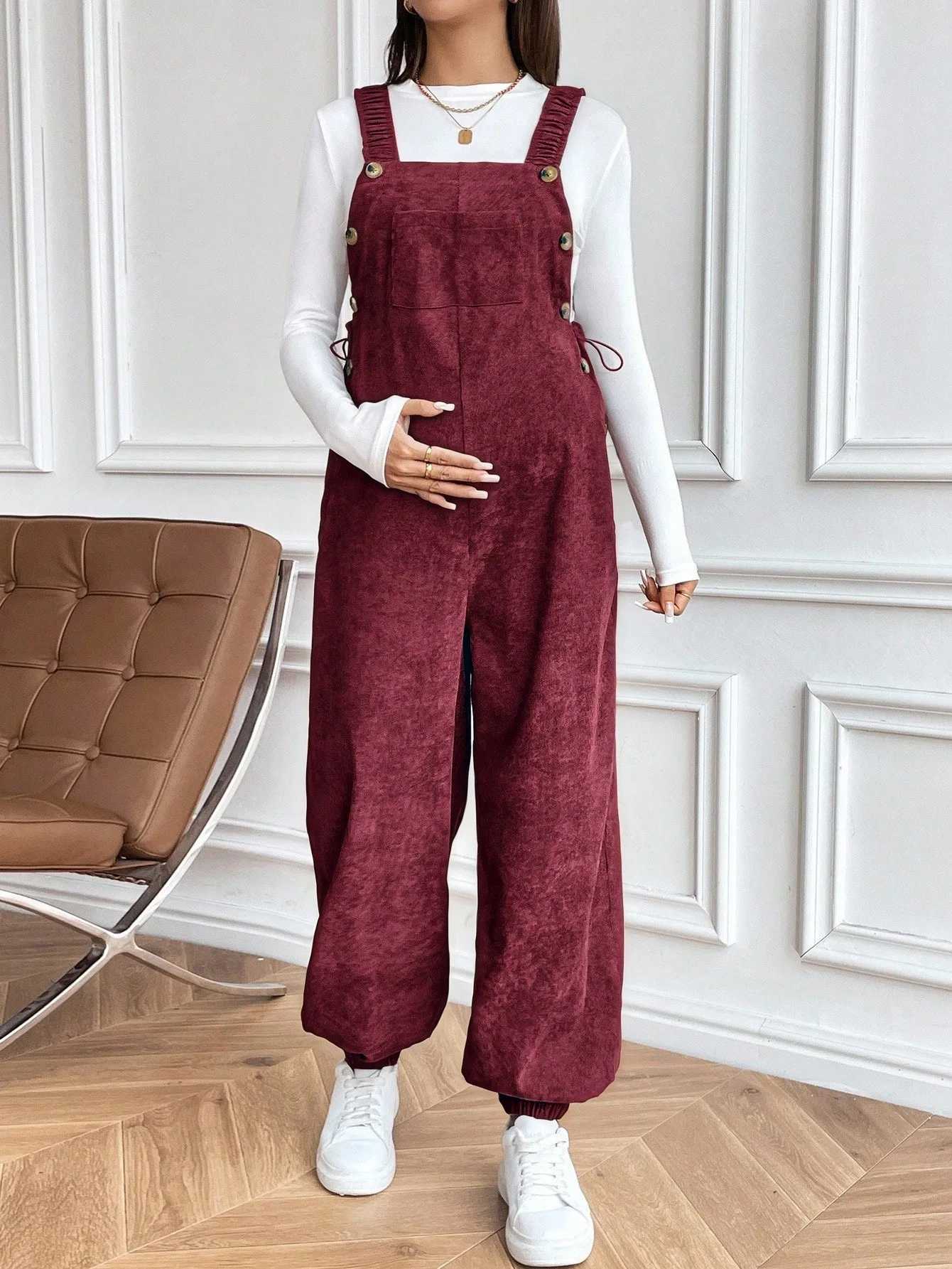 2026 Spring Maternity Clothes For Pregnant Women Adjustable Waist Fashionable Loose Corduroy Overalls Trousers Suspender Pants