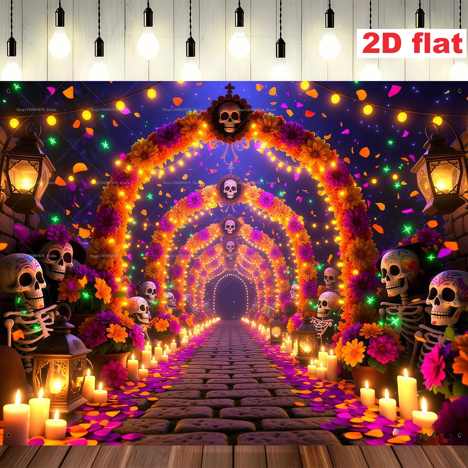 Zuckerschädel-Hintergründe, mexikanische Partydekorationen zum Tag der Toten, Fotografie-Hintergrund, Weihnachtsbanner, Requisiten für Fotoboxen, Partyzubehör – Detail 1