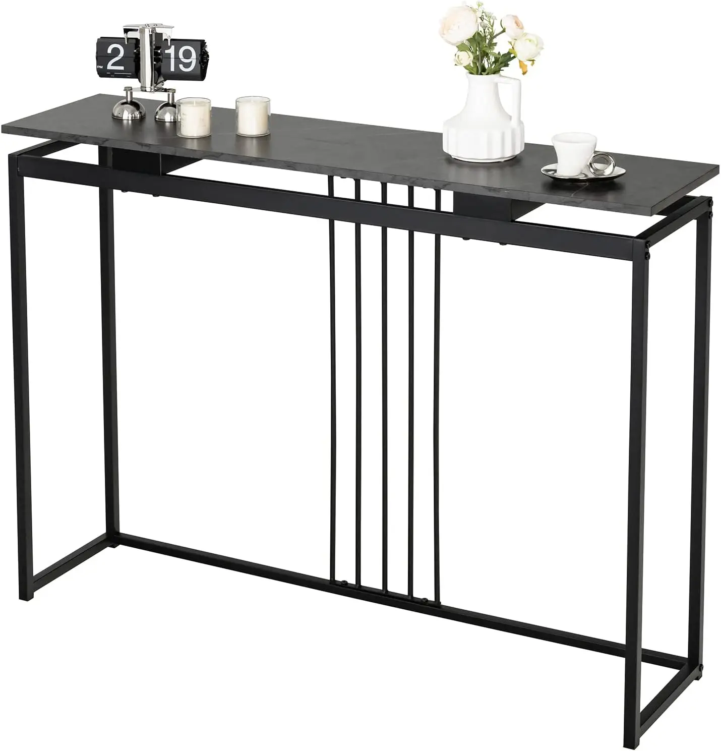 

48\u201D Narrow Console Table, JOMA Entryway Table with Faux Marble Tabletop & Black Metal Frame, Slim Accent Sofa Table Beh