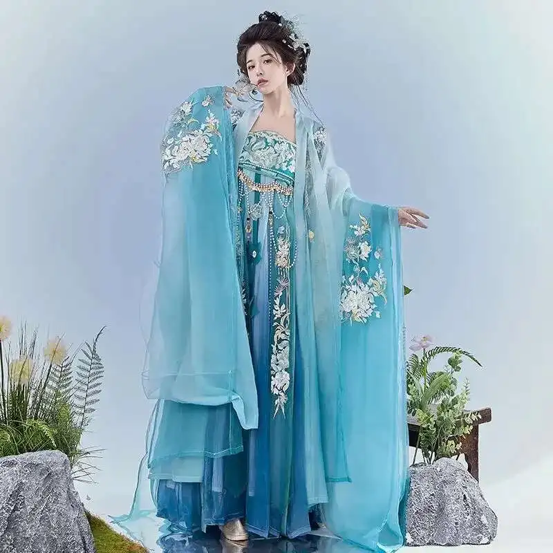 

Pink Summer Tang Dynasty Heavy Industry Embroidery Big Sleeve Shirt Chest Платье Ханьфу bule Skirt Chinese Women Hanfu Set