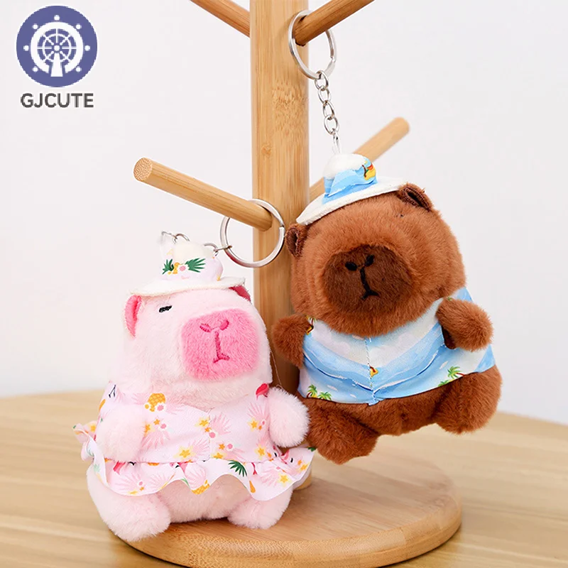 Kawaii Capybara Wagging The Tail Plush Toy Cartoon Stuffed Animal Keychain Lovely Bag Pendant Car Key Holdr For Birthday Gifts