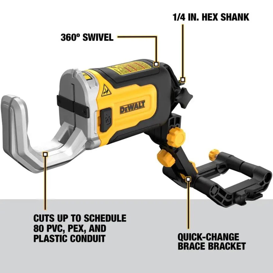 DEWALT DWAPVCIR PVC/PEX Cutter Attachment 6X Faster Cuts Work with 18V/20V Impact Driver Copper Pipe Cutter Power Tool