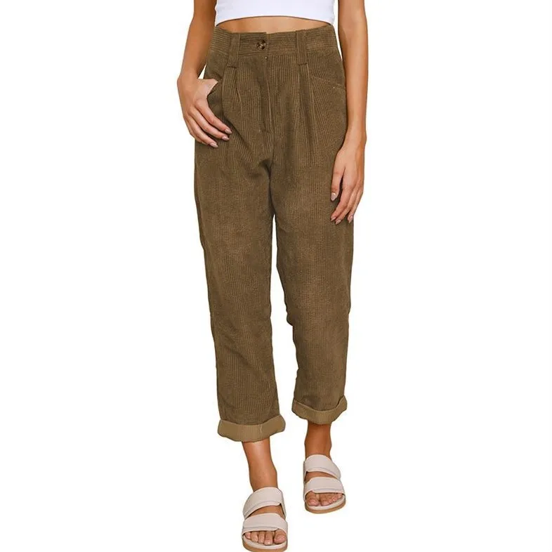 

Autumn New Women's High-waisted Casual Pants Europe and The United States Solid Color Corduroy Loose Straight Trousers Women