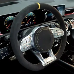 Car Steering Wheel Cover Black Suede Leather Braid For Mercedes Benz AMG CLA CLS GLB GLE W177 W167 R190 W205 W222