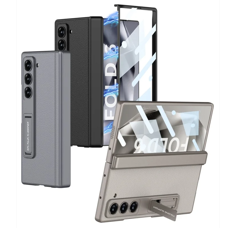 

Luxury Leather Magnetic Hinge Bracket Case For Samsung Galaxy Z Fold 6 5G With Screen Protective Glass Folding Shockproof Cover