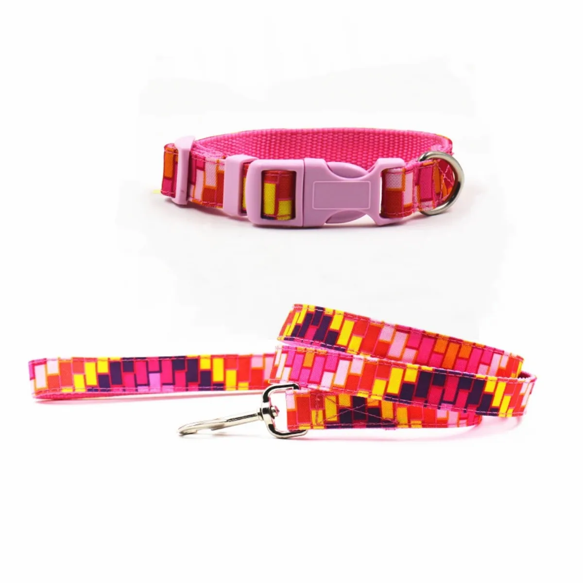 Pet dog adjustable Grid Nylon Geometric pattern dog collar+leash S Ldog collar lead choice easy for small medium-size dog