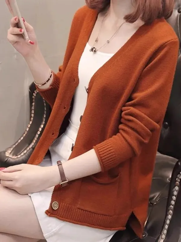 

Loose V-Ne Knitwear Outerwear for Women New 2025 Sle Korean Version Sweater Jaet Trendy Open Cardigan Top for Spring