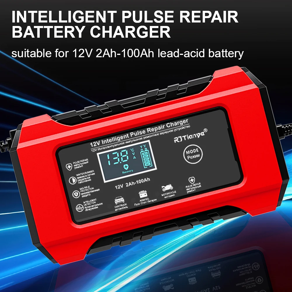 شاحن بطارية ذكي شاحن سيارة/دراجة نارية مناسب لبطاريات الرصاص الحمضية الاتحاد الأوروبي التوصيل شاشة عرض رقمية 12V6A #1