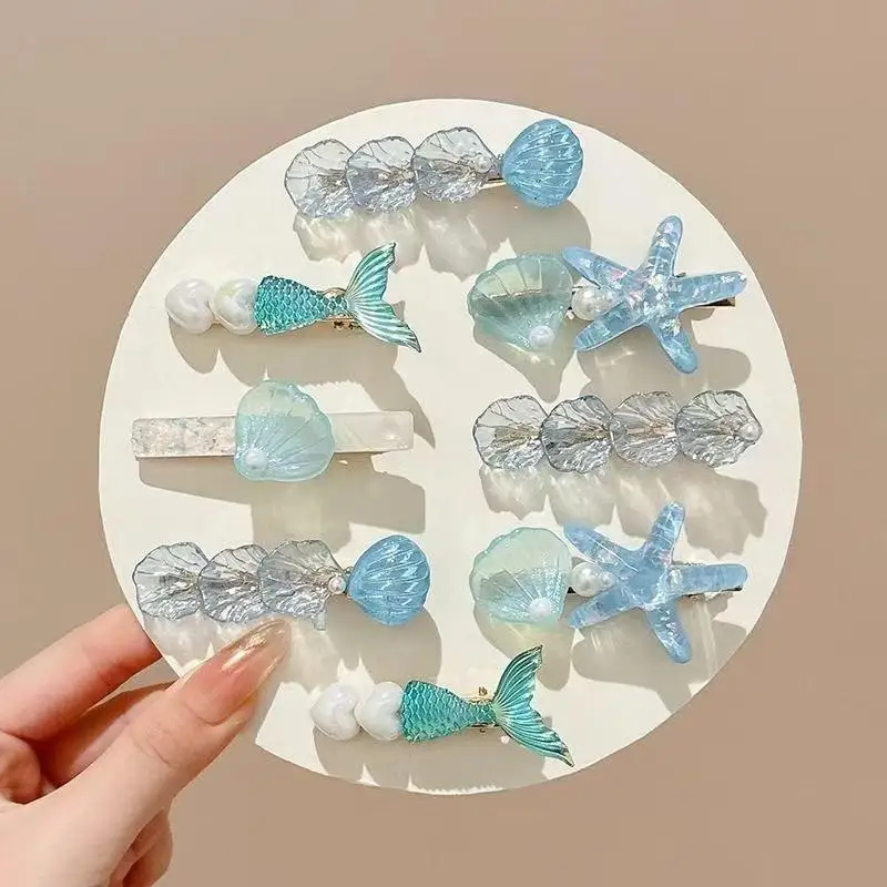 5-teiliges Set Muschel-Seestern-Haarspangen, Meerjungfrauen-Haarnadeln, Sommer-Strand-Haaraccessoires für Mädchen – Detail 3