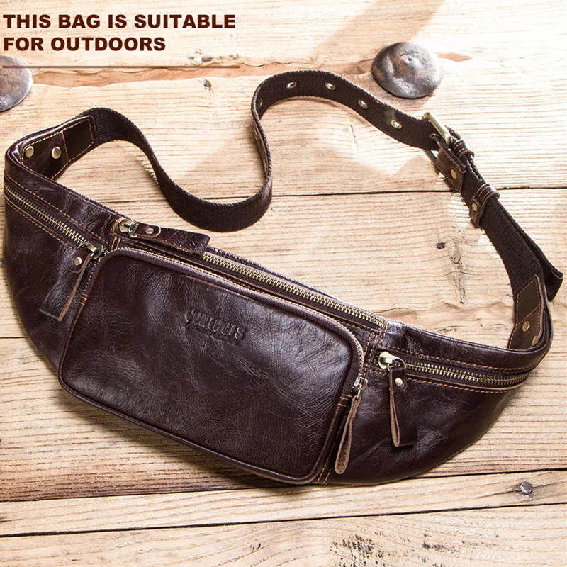 

Genuine Leather sports MEN'S waist pack fashion cowhide chest bag multifunction phone belt bag casual shoulder crossbody bag