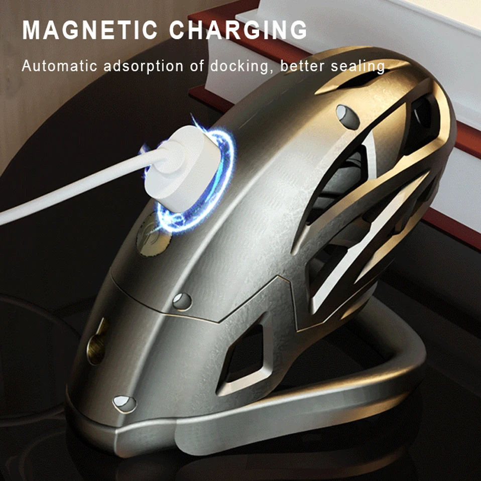 APP Controlled Shock Chastity Cage for Men Adjustable Breathable Penis Lock with 9 E-Stim Modes Magnetic Charge Multiple Rings view 5