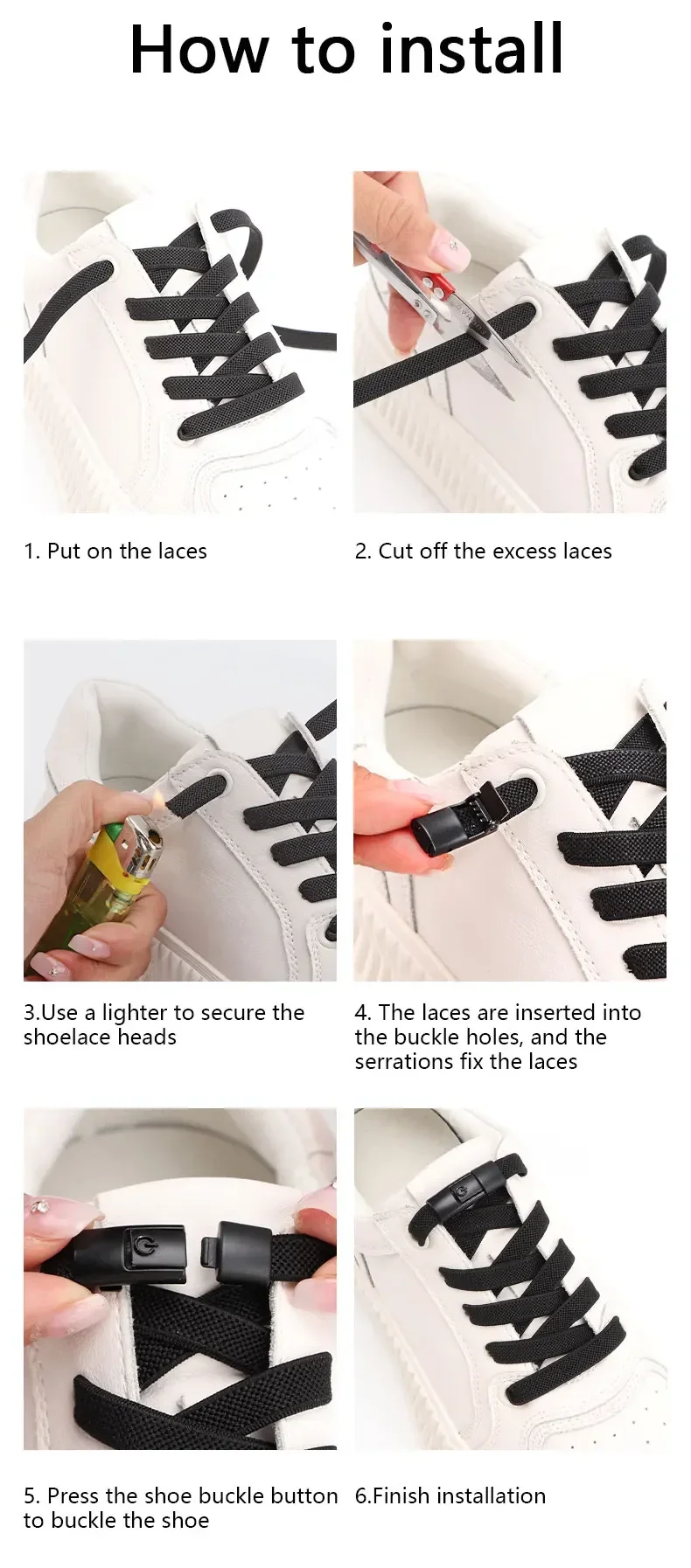 2024 Schnürsenkel ohne Krawatte, Press-Lock-Schnürsenkel ohne Krawatten, elastische Schnürsenkel, Sneaker, Kinder und Erwachsene, 8 mm, verbreiterte flache Schnürsenkel für Schuhe – Detail 10