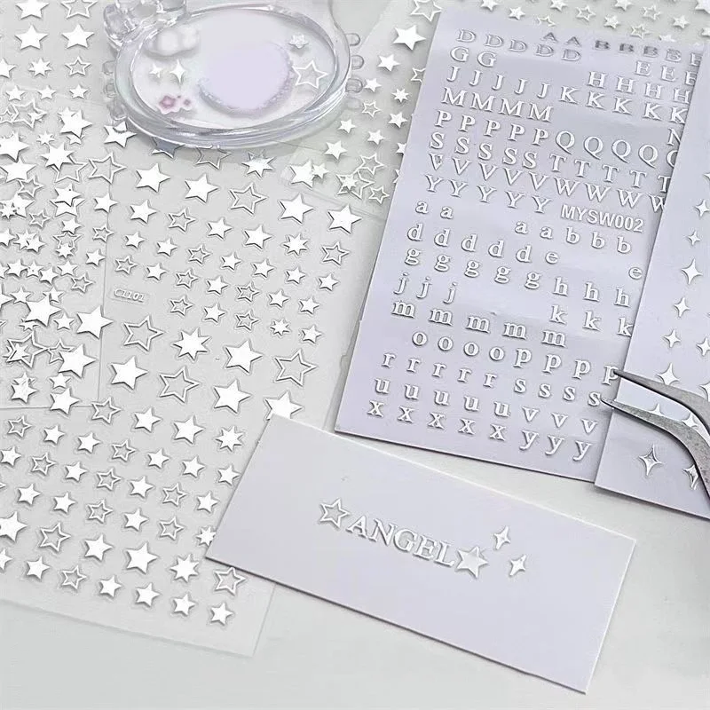 3pcs Silver Star Stickers DIY Scrapbooking Journal Album Decor Stickers Aesthetic Letters Starburst Stickers Korean Stationery