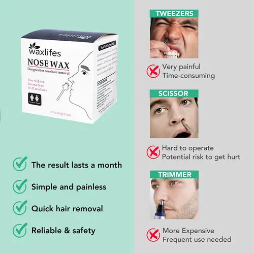 Painless Nose Hair Removal Wax Kit Home Beauty Nose Ear Depilator Waxing Tools Nose Ear Lips Hair Cleaning Wax Beads Set Safety - Image 3