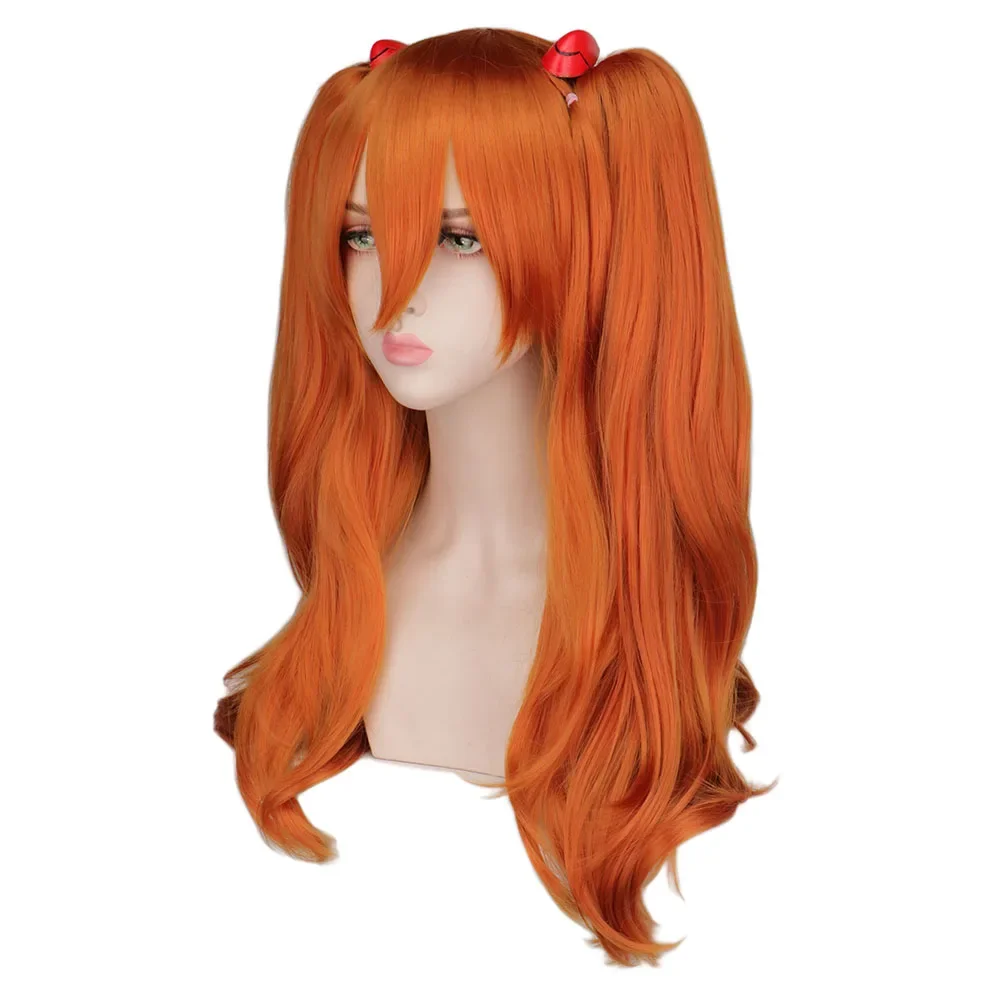 QQXCAIW Cosplay Perucas Longas Laranja Com 2 Clipes de Rabo de Cavalo Peruca de Cabelo Sintético Resistente ao Calor