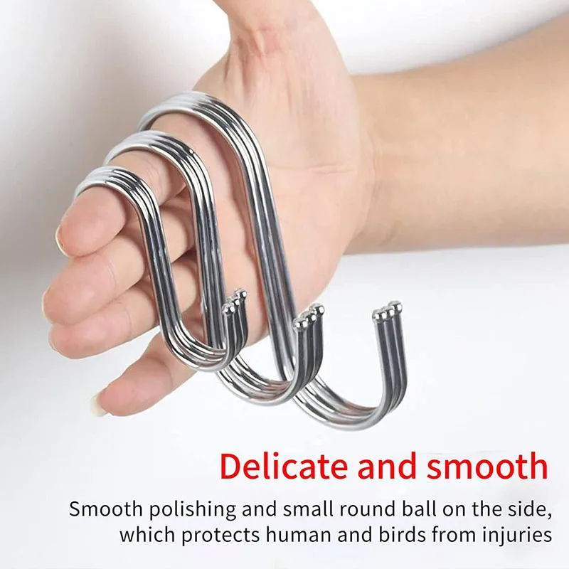 10/20pcs Stainless Steel S Shaped Hook Multi-function Hanging Hooks Kitchen Bathroom Clothing Hangers Clasp Holder Storage Rack