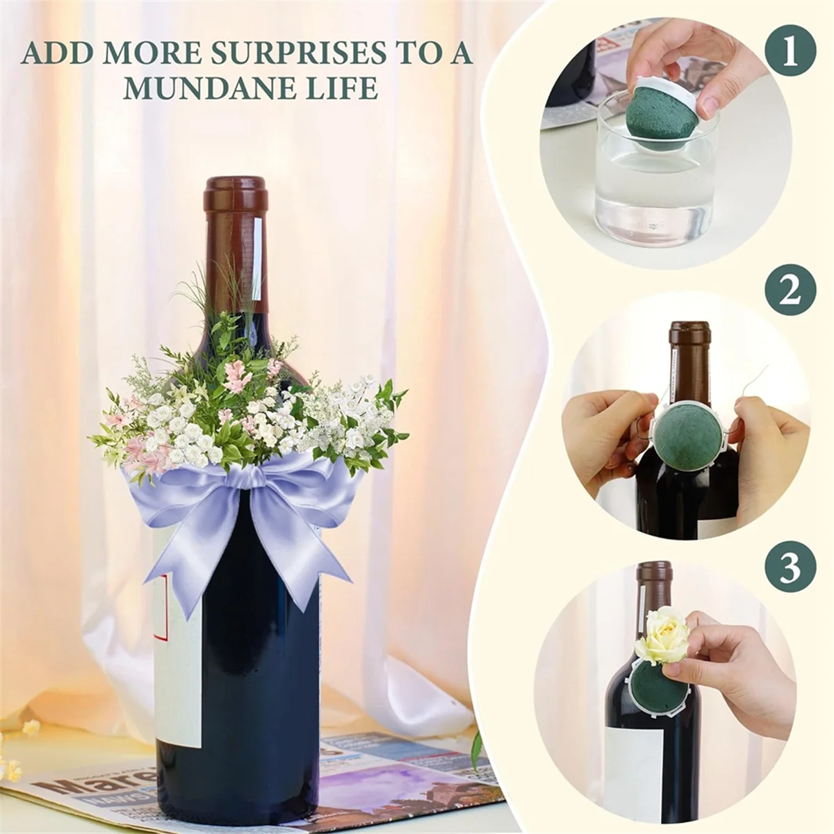 N38R_12 Stück Mini-Halter aus rundem Blumenschaum, grüne trockene und nasse Floristenblume