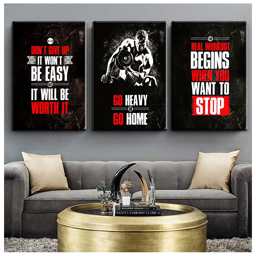 Muscle Bodybuilding Fitness Motivational Quotes Wall Art Canvas Decoration Painting Picture Print For Living Room Home Gym Decor