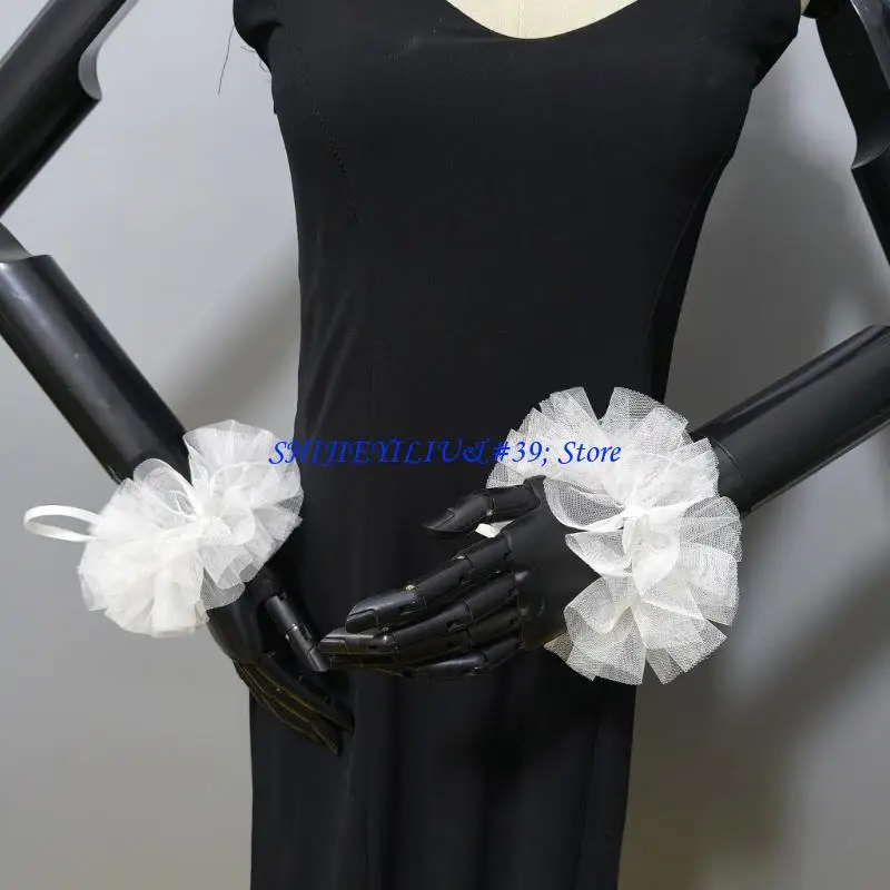 E21F Halloween Neck Ruff Collar Renaissances Ruffled Wrist Cuff Set Medieval Costume