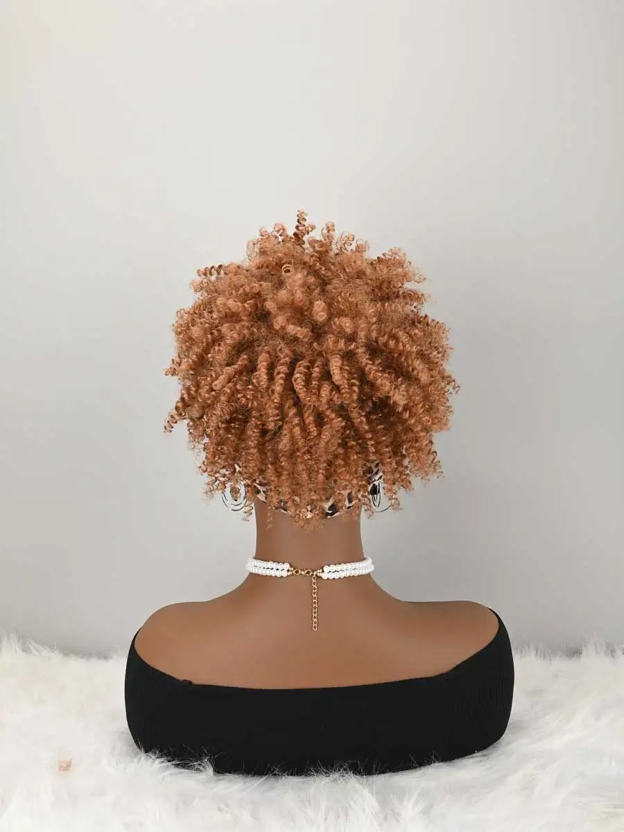 Headband Wig Curly Headband Wig With Bangs For Women Synthetic Afro Curly Hair Wig With Headband Attached Short Kinky