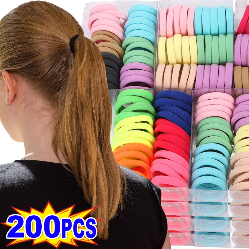 Thicken Colorful Basic Nylon Ealstic Hair Ties for Girls Ponytail Hold Scrunchie Rubber Band Kid Fashion Baby Hair Accessories