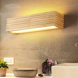 Lámpara de pared de tira larga de madera, luz LED de pared Interior para baño, espejo de maquillaje, sala de estar, dormitorio, mesita de noche, iluminación de decoración interior