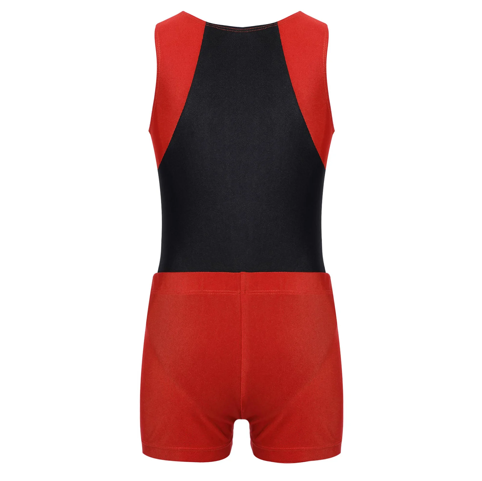 2PCS Kids Boys Gymnastic Jumpsuit Costumes Round Neck Sleeveless Leotard Bodysuit with Shorts Set for Yoga Workout Competition