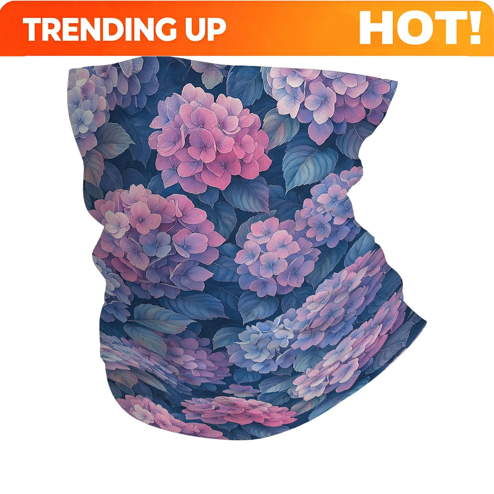 Customization Vibrant Hydrangeas Pattern, Shades Of Pink And Blue, Leafy BackgroundPrint Scarf, Multi Functional Scarf Men Women