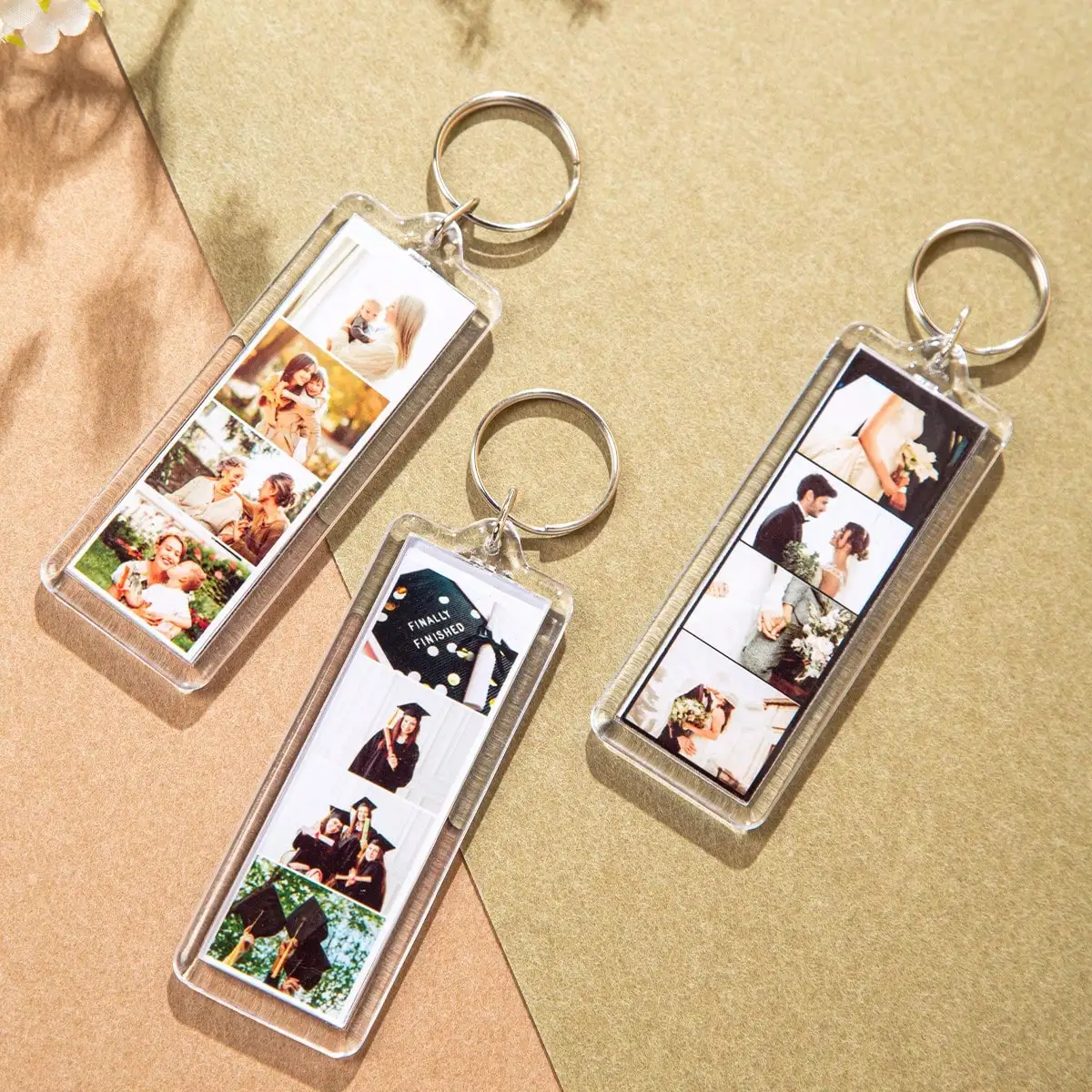 Custom Photo And Text Long Acrylic Keychain Personalized Couple Gif...