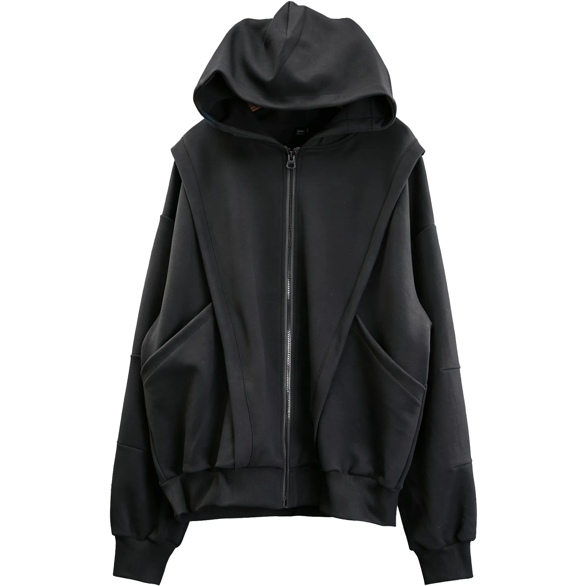 Niche Dark Stitching Hooded Cardigan Sweater Autumn Men's American Fake Two-Piece Design Zipper Hoodie Baggy Coat