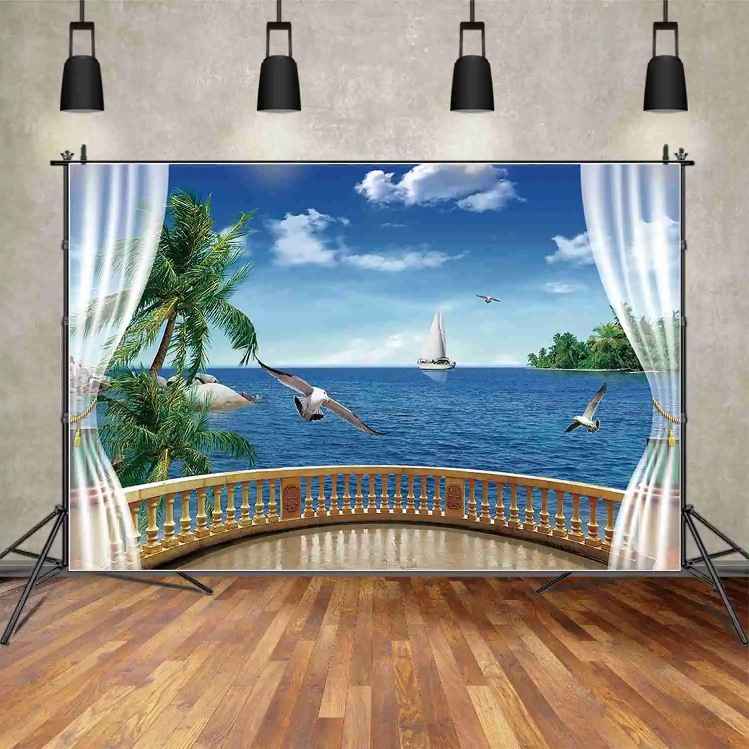 

MOON.QG Летний Пляжный праздничный фон для фотосъемки с изображением морского берега женский корабль Пальма лист Чайка фон на заказ Фотография Студия реквизит