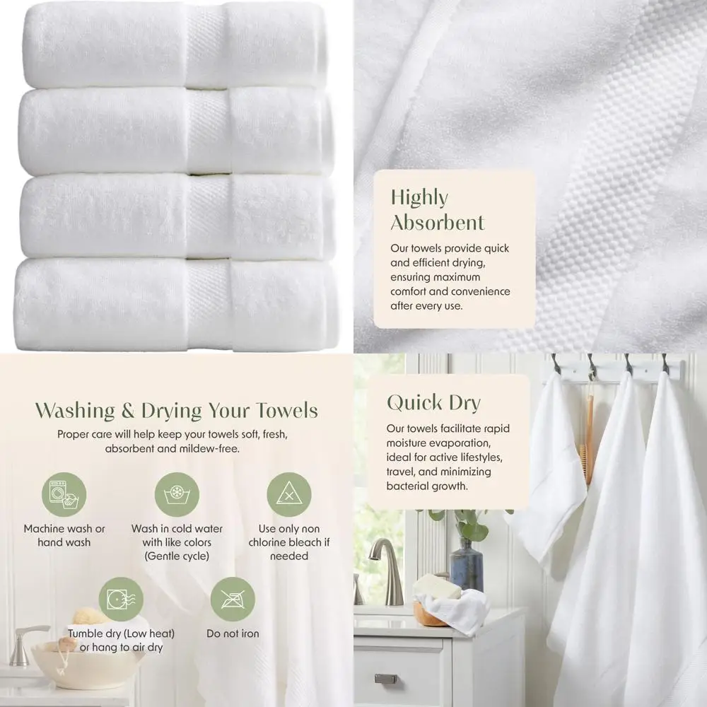 

Set of 4 Pure White Bath Towels | Premium Cotton | Soft, Absorbent & Quick-Drying | Oeko-TEX Certified | Cynewski Collection