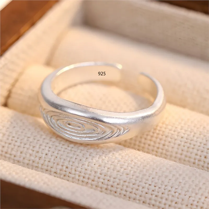 

VENTFILLE 925 Sterling Rings for Women Simple Geometric Handmade Irregular Retro Prints Ring Allergy For Birthday Gift