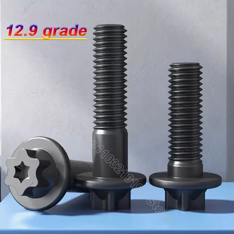 1/3/5/10Pcs High‑strength Grade 12.9 Black Carbon Steel External Torx Flange Head Bolts Plum Profile Hex Flange Screws M5‑M6