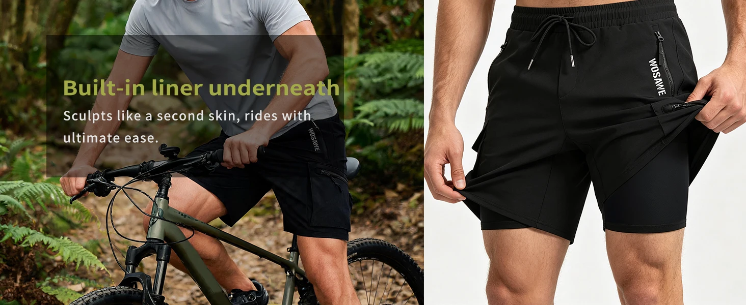 WOSAWE Sommer MTB-Shorts Mountainbike-Radlerhose mit Polsterung Mehrere Taschen Rennrad-Hose Outdoor-Sport 2-in-1 Kurze Hose – Detail 11