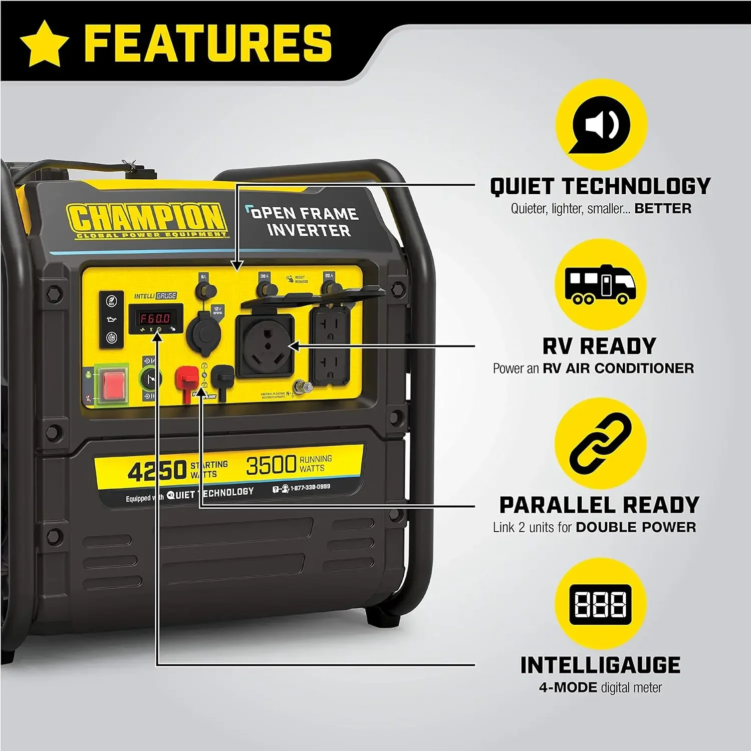 Power Equipment 4250-Watt RV Ready Portable Open Frame Inverter Generator with Quiet Technology