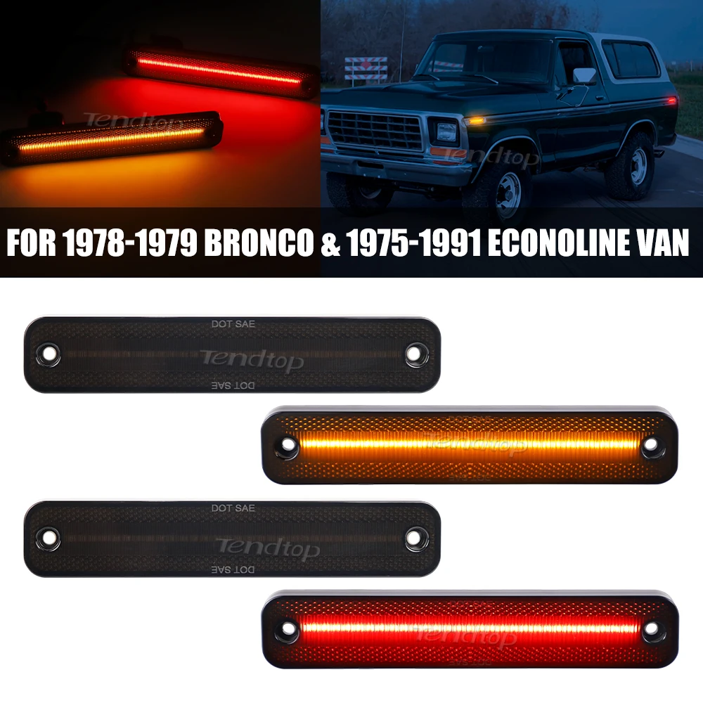 

4pcs LED Repeater Indicator Side Marker Light Turn Signal Lamp Fender For Ford Bronco 1978-1979 Econoline Van