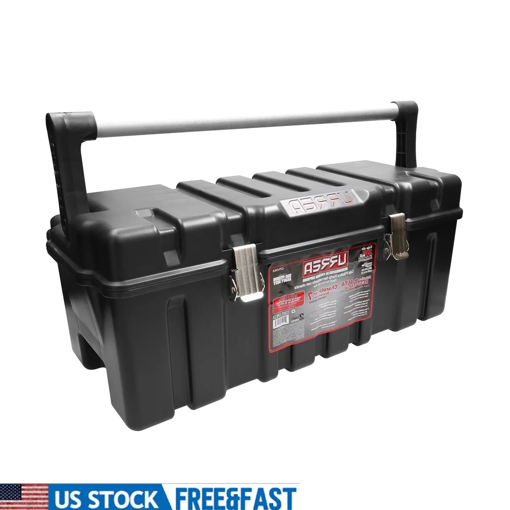

Heavy Duty 26 Inch Plastic Tool Box with Metallic Latches Durable Storage Solution with 7 Space Tray Tools
