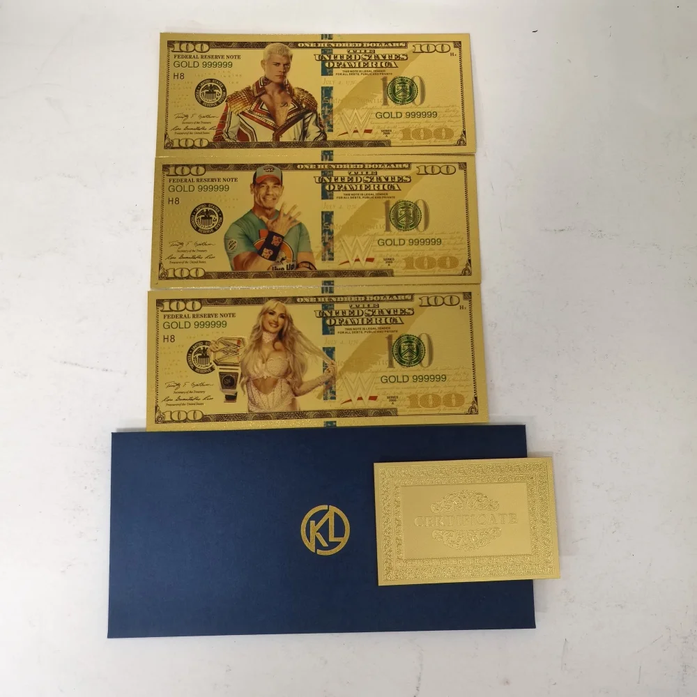 Американская профессиональная золотая банкнота со звездами спортивного борьбы на 100 долларов, позолоченная 24 карата для фанатов, коллекция сувенирных подарков