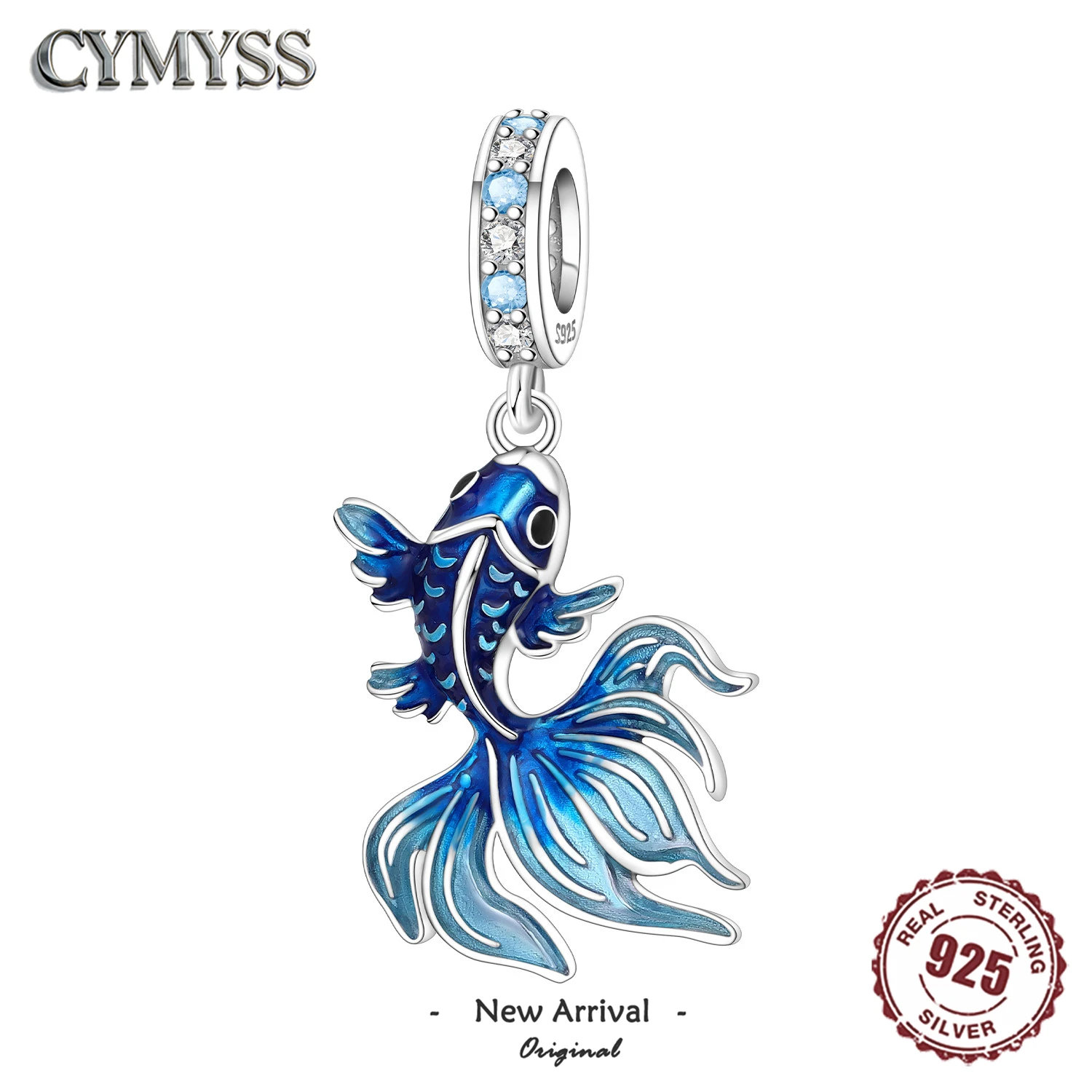 Blue Charm 925 Sterling Silver Ocean Pearls Betta Fish Pendant Birthday Party Gift for Women Bracelet Necklace DIY Beads Jewelry