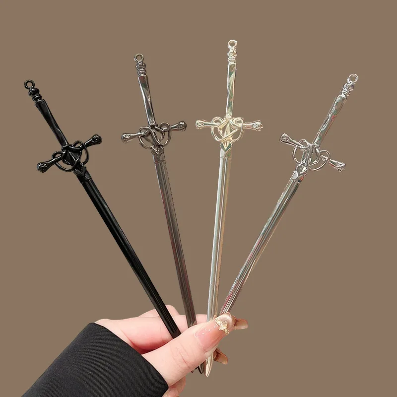 Grampo de Cabelo em Forma de Espada de Liga Metálica, Novo Estilo Chinês, Acessório Elegante para Cabelo Hanfu, Design de Espada Longa para Fotografia de Festivais