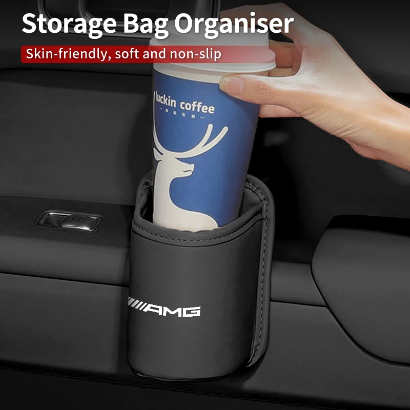 Picture 6: Car Door Water Cup Holder Back Seat Drink Rack Leather Storage Box For Mercedes Benz AMG W204 W205 W203 W211 W212 W213 W201 W210