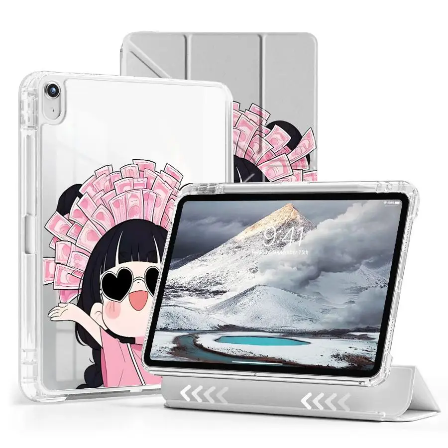 

Holder Cover Tablet Case For iPad Pro 2025 Mini 6 7 Air 4 5 M3 M2 M4 11inch 11th 10th 9th 8th 7th 12.9inch Y-Fold Cute Cartoon