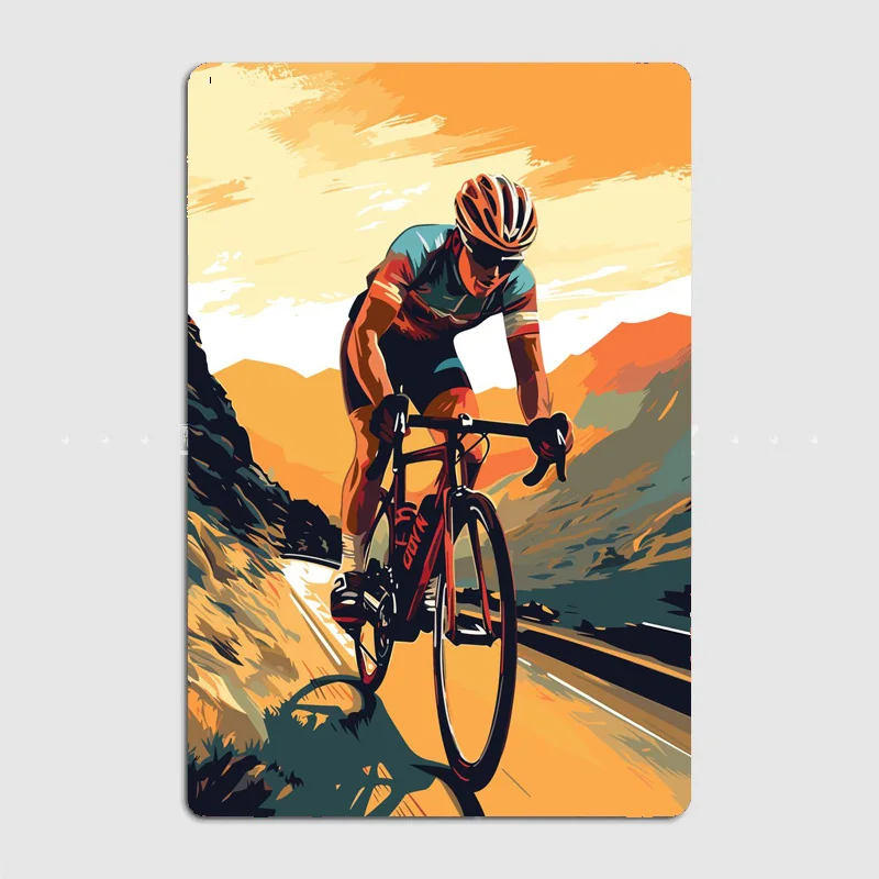 Cyclist ride on a Mountain Hobbies Metal Sign Poster Garage Living Room Cinema Living Custom Tin Vintage Home Decor