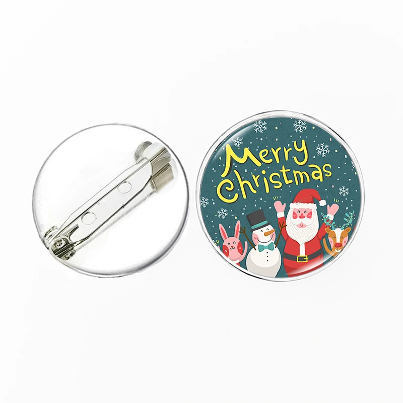 Merry Christmas Decor Pin Santa Claus Christmas Tree Cartoon Animal Glass Photo Handmade Lapel Pins Fashion Brooches Kids Gift