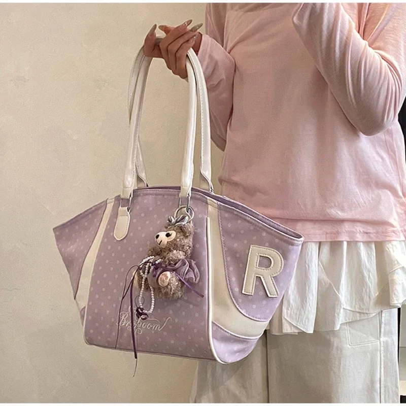 Wing Style Polka Dot Hobo Tote Bag mit Taschenanhänger, koreanische Umhängetasche mit großem Fassungsvermögen für Damen, süße Handtasche für den Arbeitsweg – Detail 20