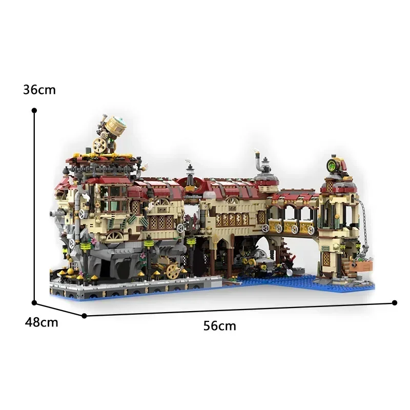 Kreatywne miasto Steampunk, średniowieczny zamek, dom naukowy Steam Power, MOC- 121751   Zestaw, zabawki edukacyjne z klocków, prezent dla dzieci