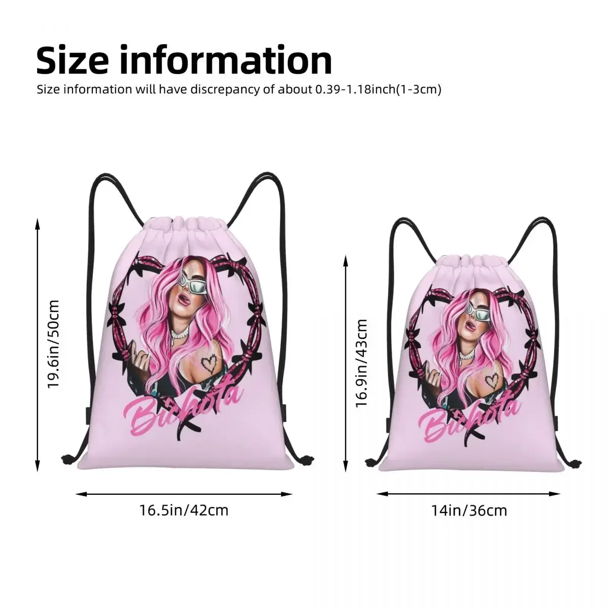 Karol G Heart Bichota Pink Drawstring Bags Sports Backpack Gym Sackpack String Bags for Working Out