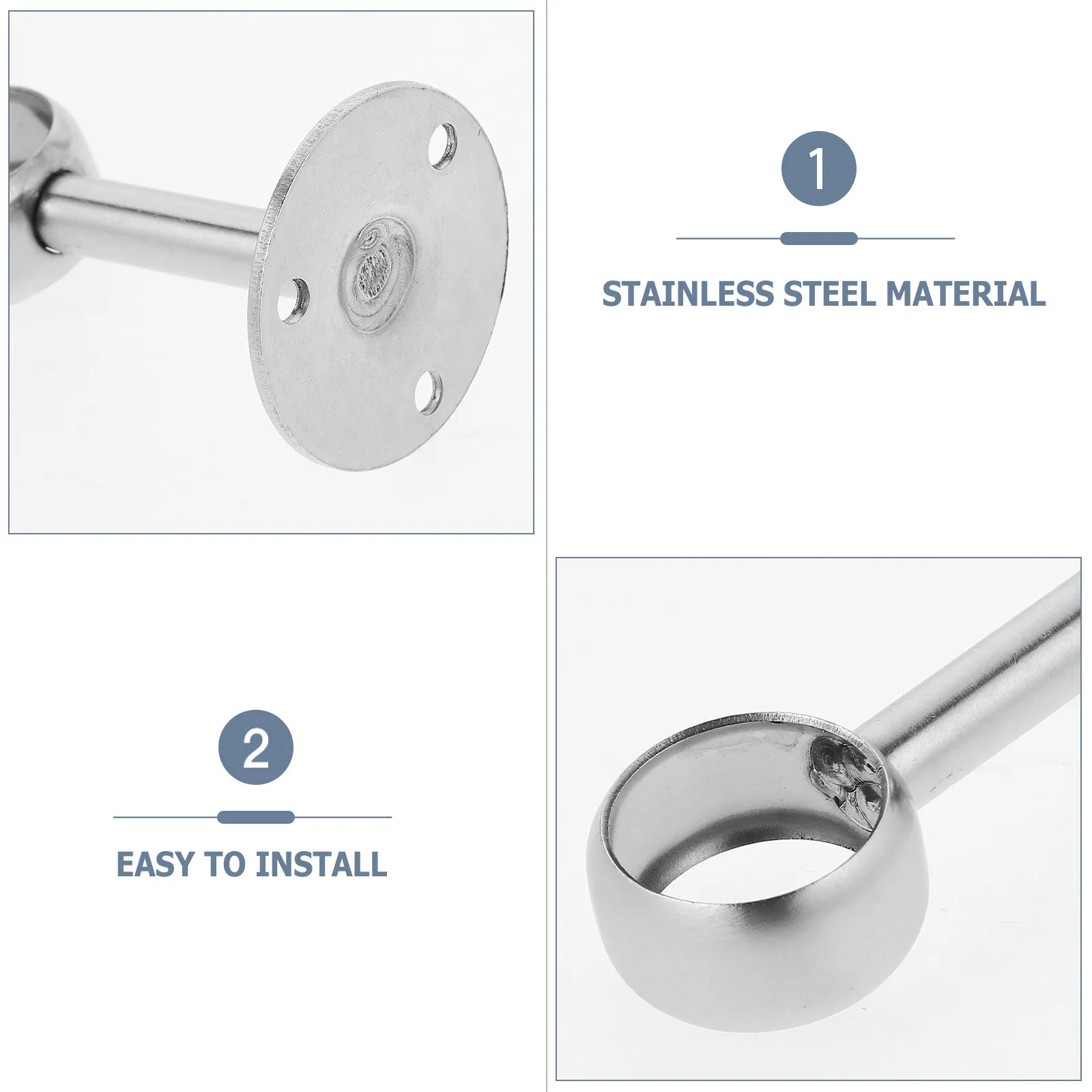 2Pcs Wear Resistant Stainless Steel Curtain Rod Holder Bracket 25Mm Diameter Wall Mount Shower Bathroom Kitchen Closet Support view 4