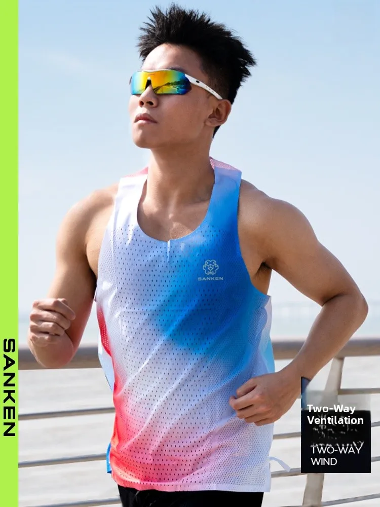 

Легкий дышащий влагоотводящий жилет Sanken Marathon для бега и тренировок с круглым вырезом, быстросохнущий, для соревнований